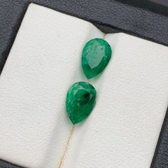 Natural Green Emerald Loose Gemstone Pair 2.90 Ct Pear Cut for Earrings Jewelry