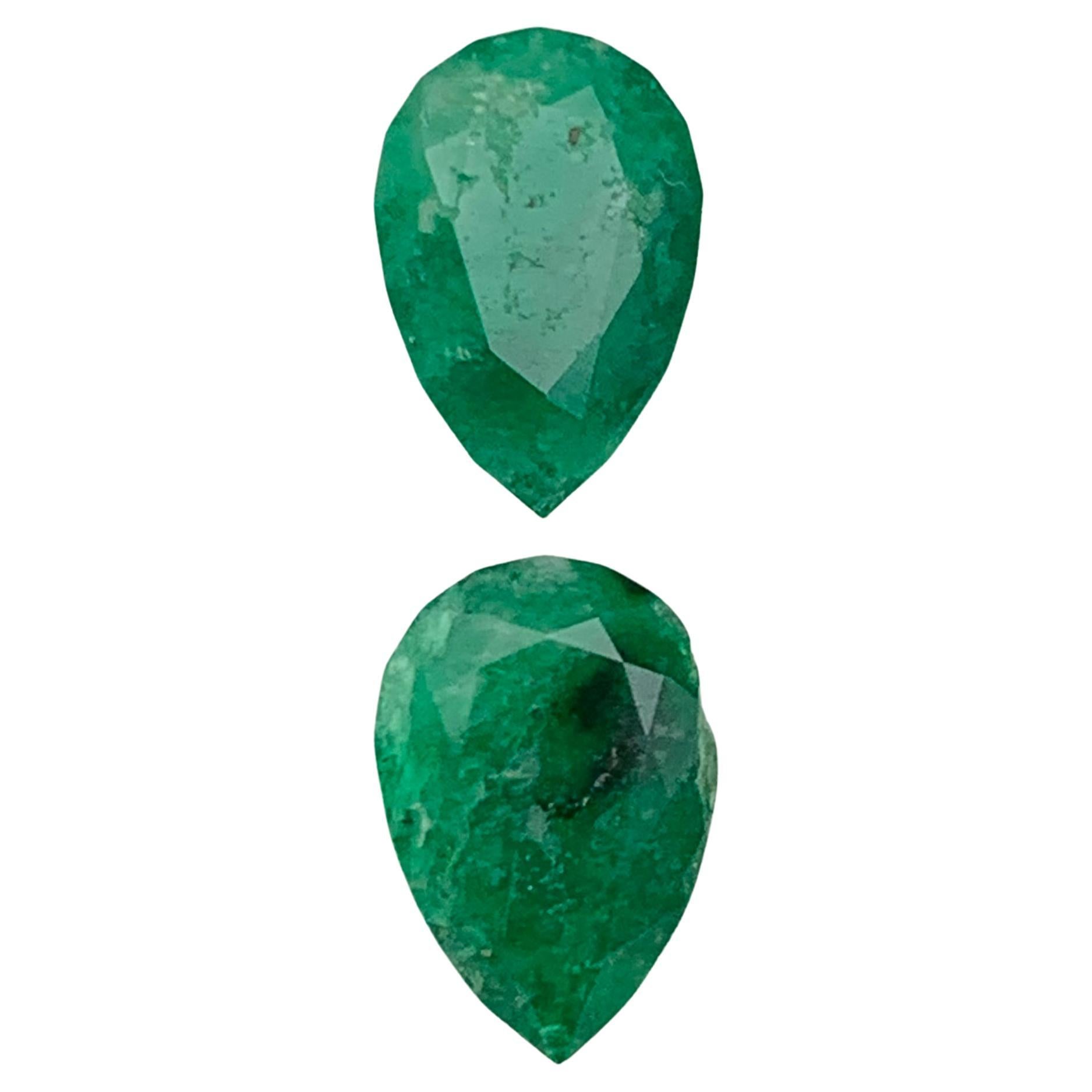Natural Green Emerald Loose Gemstone Pair 2.90 Ct Pear Cut for Earrings Jewelry