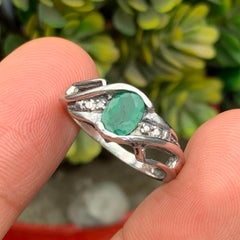Natural Green Emerald Oval Cut Statement Ring in Handcrafted 925 Sterling Silver