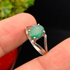 Natural Green Emerald Oval Cut Statement Ring in Handmade 925 Sterling Silver