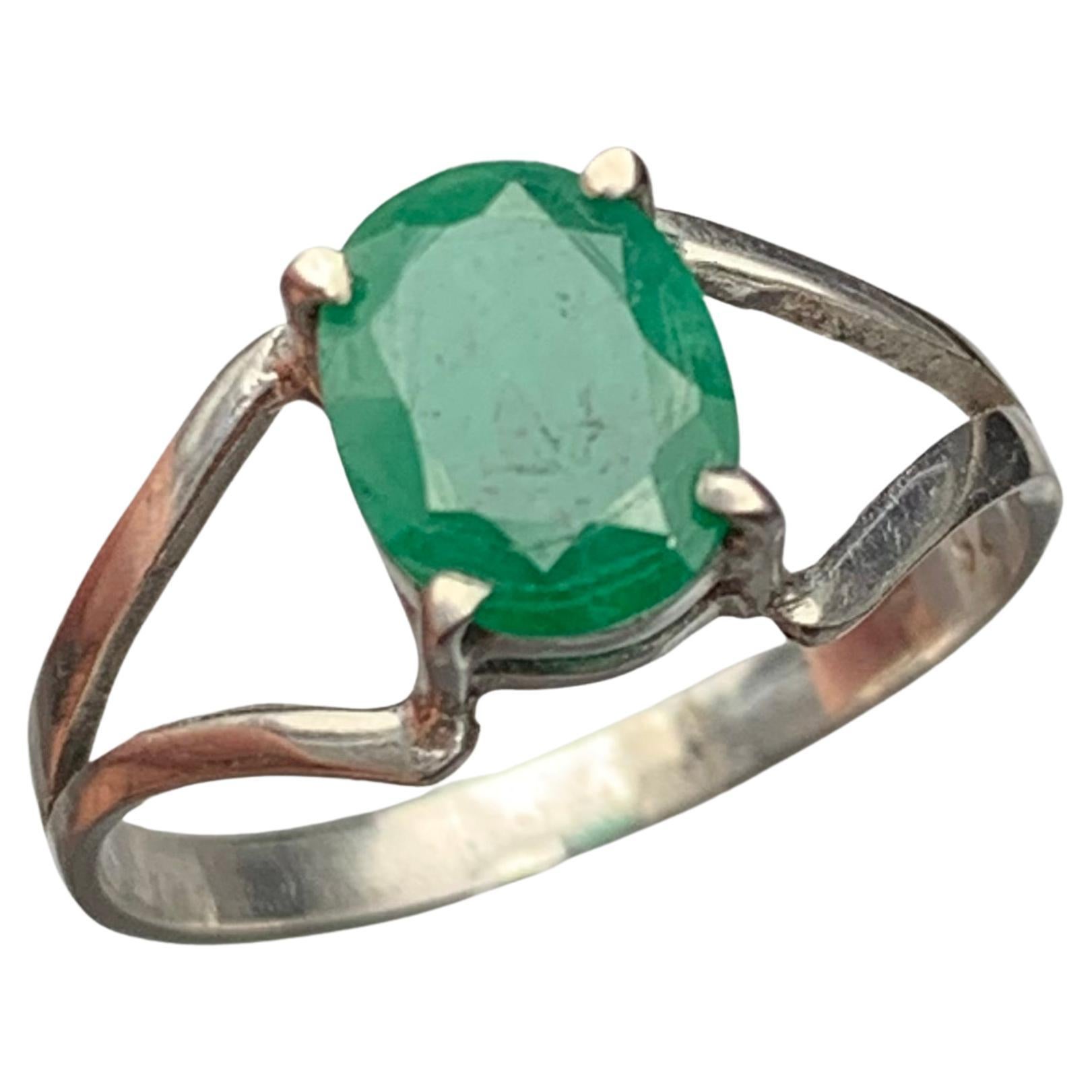 Natürlicher grüner Smaragd Ovalschliff Statement-Ring in 925 Sterling Silber handgefertigt