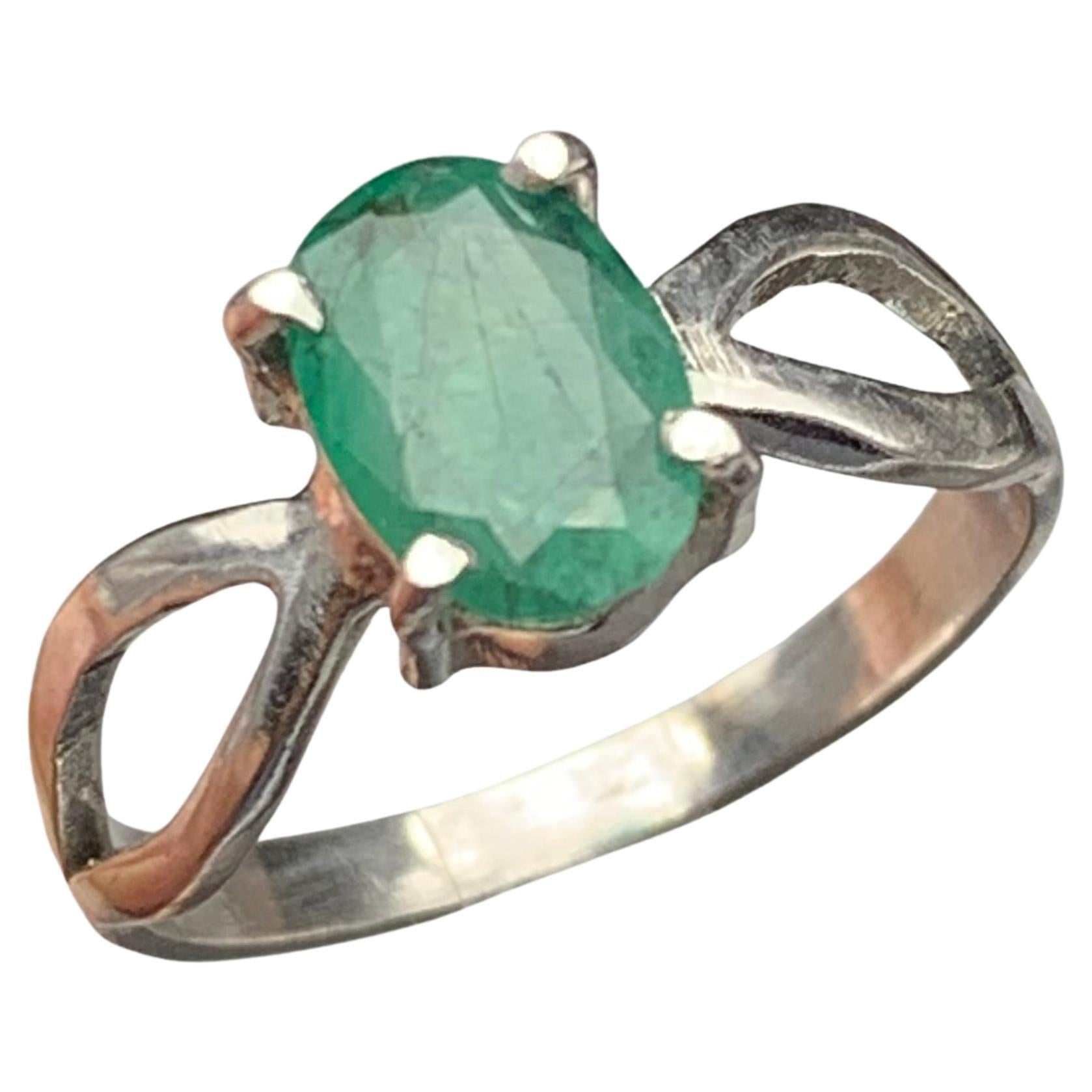Natural Green Emerald Oval Cut Statement Ring in Handmade 925 Sterling Silver