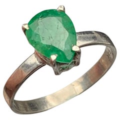 Natural Green Emerald Pear Cut Statement Ring in Handcrafted 925 Sterling Silver