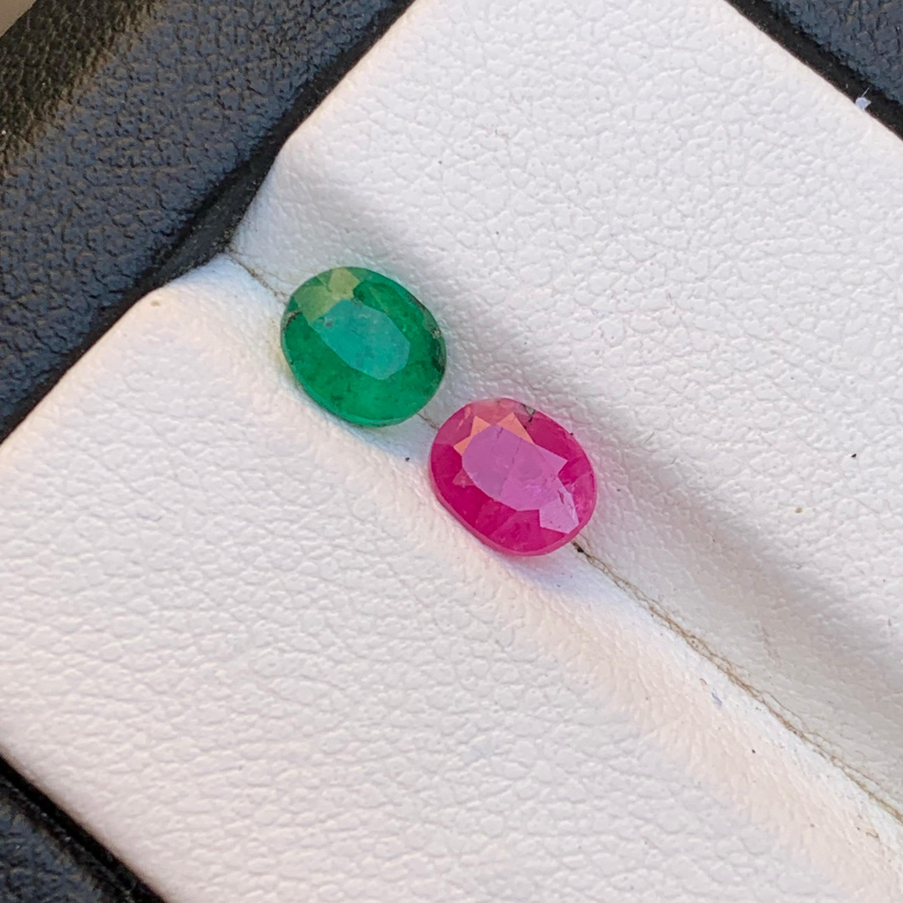 Natural Green Emerald and Pink Ruby Reverse Pair 1.36 Ct Oval Cut Loose ...