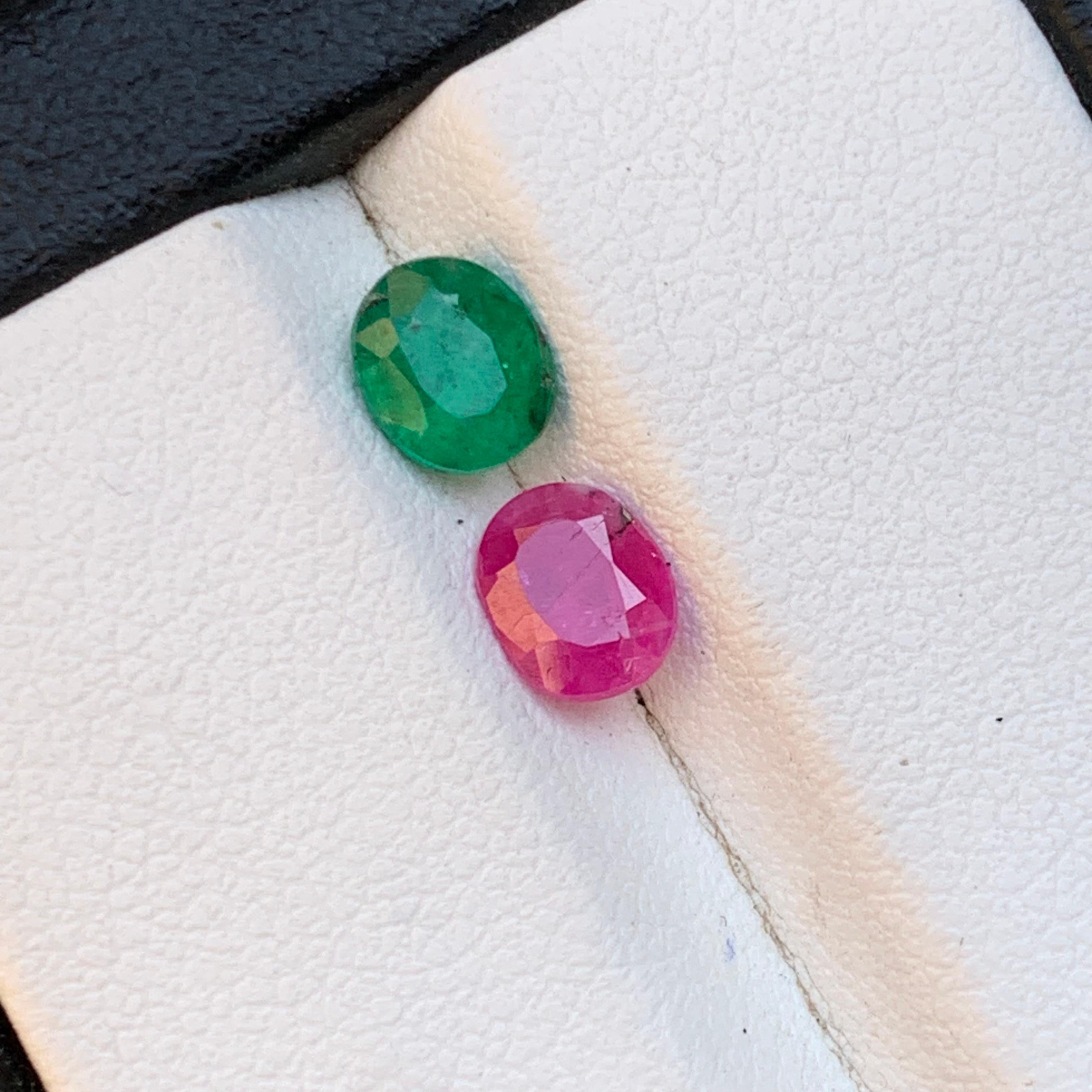 Natural Green Emerald and Pink Ruby Reverse Pair 1.36 Ct Oval Cut Loose ...