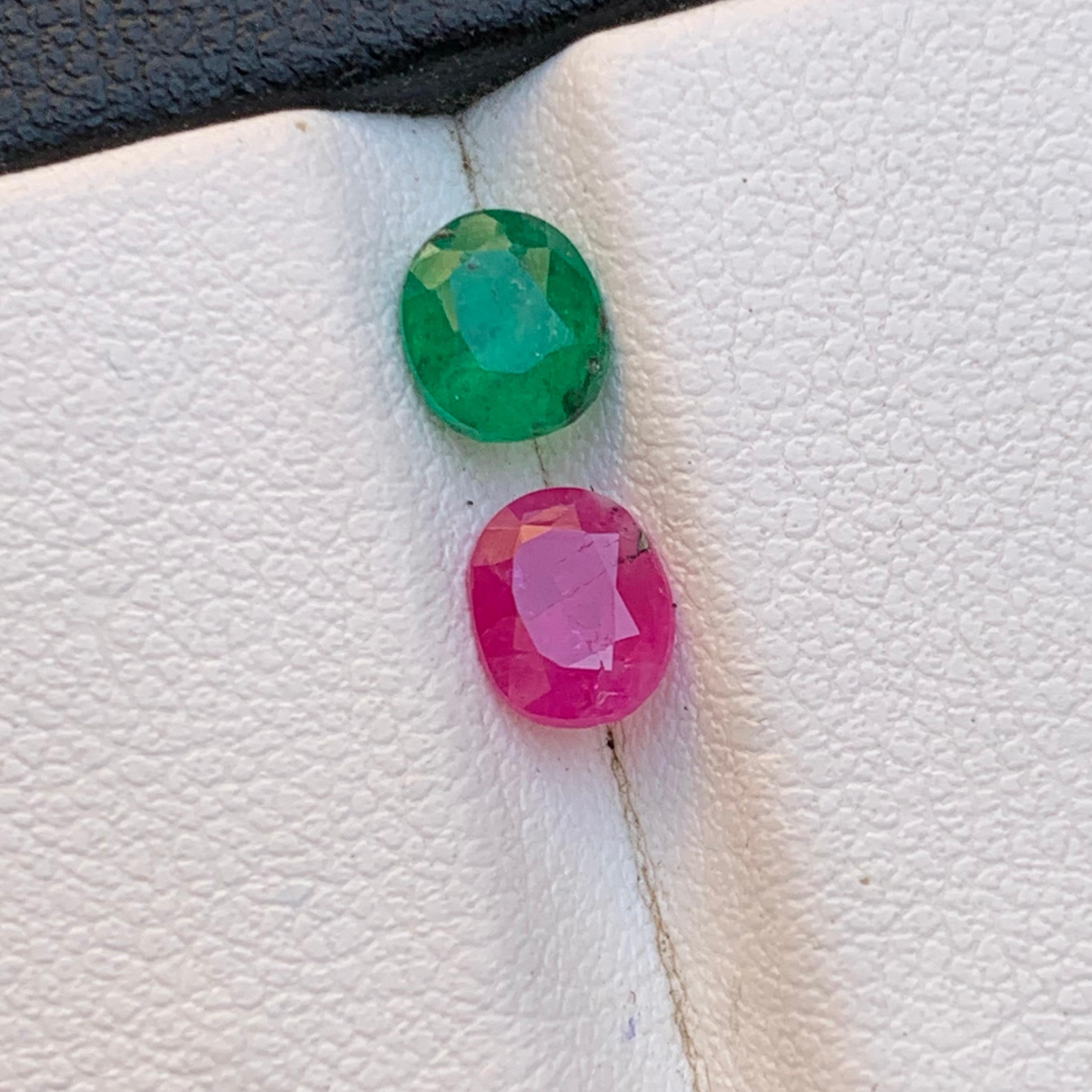 Natural Green Emerald and Pink Ruby Reverse Pair 1.36 Ct Oval Cut Loose ...