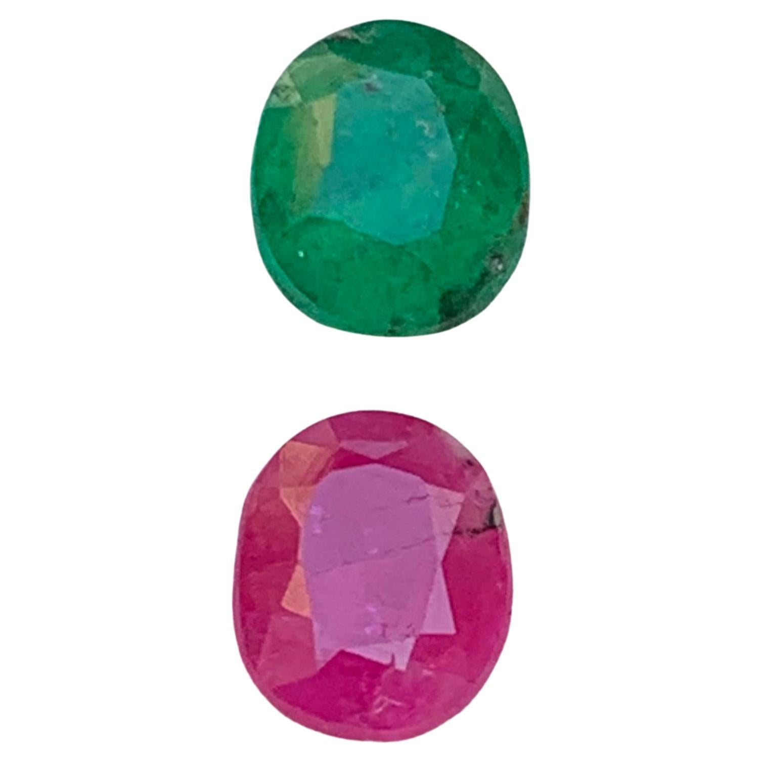 Natural Green Emerald and Pink Ruby Reverse Pair 1.36 Ct Oval Cut Loose ...