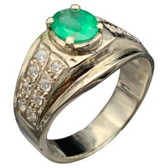 Natural Green Emerald Ring in 925 Sterling Silver — Handmade Rhodium Plated Jewe
