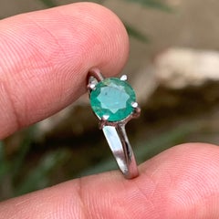 Natural Green Emerald Round Cut Statement Ring in Handmade 925 Sterling Silver