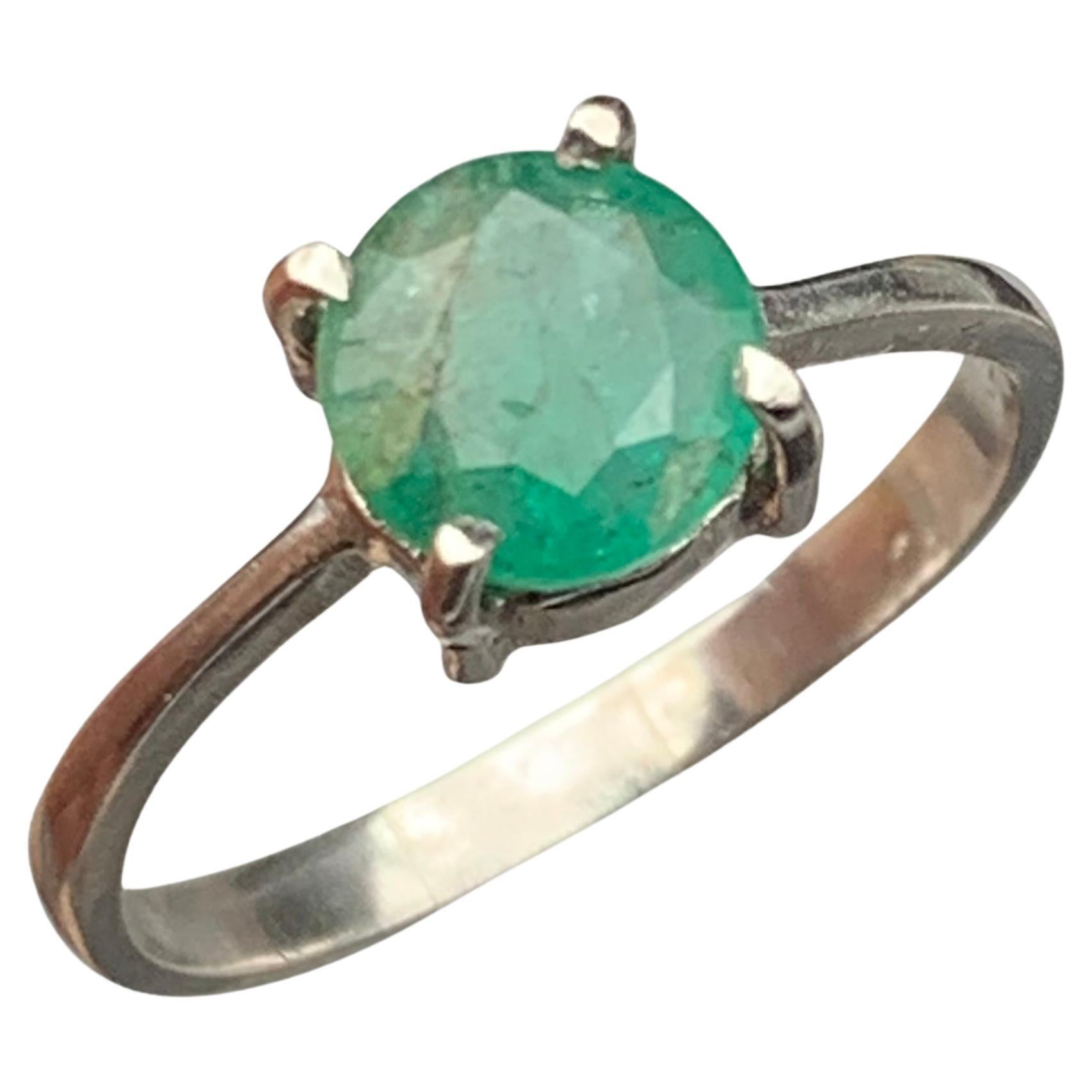 Natural Green Emerald Round Cut Statement Ring in Handmade 925 Sterling Silver