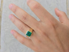 Natural Green Emerald Signet Ring For Men Yellow gold 18K, Statement ring for me