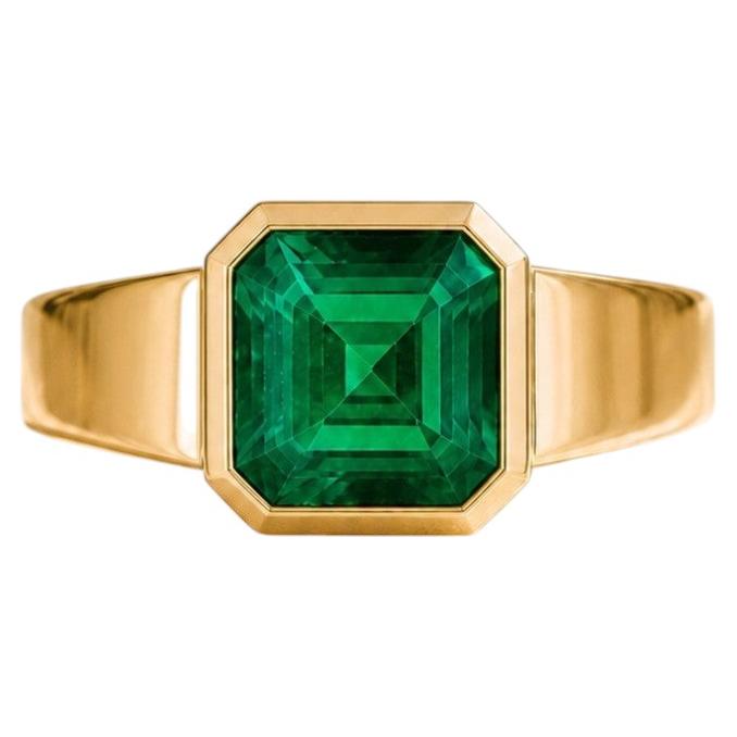 Natural Green Emerald Signet Ring For Men Yellow gold 18K, Statement ring for me