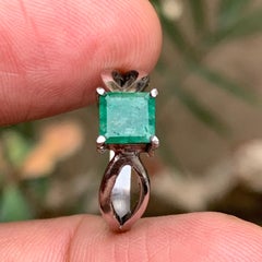 Natural Green Emerald Square Cut Silver Ring in Handmade 925 Sterling Silver