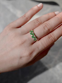 Natural Green Jade and Diamond Ring in 14K Yellow Gold, Women Jadeite Jewelry