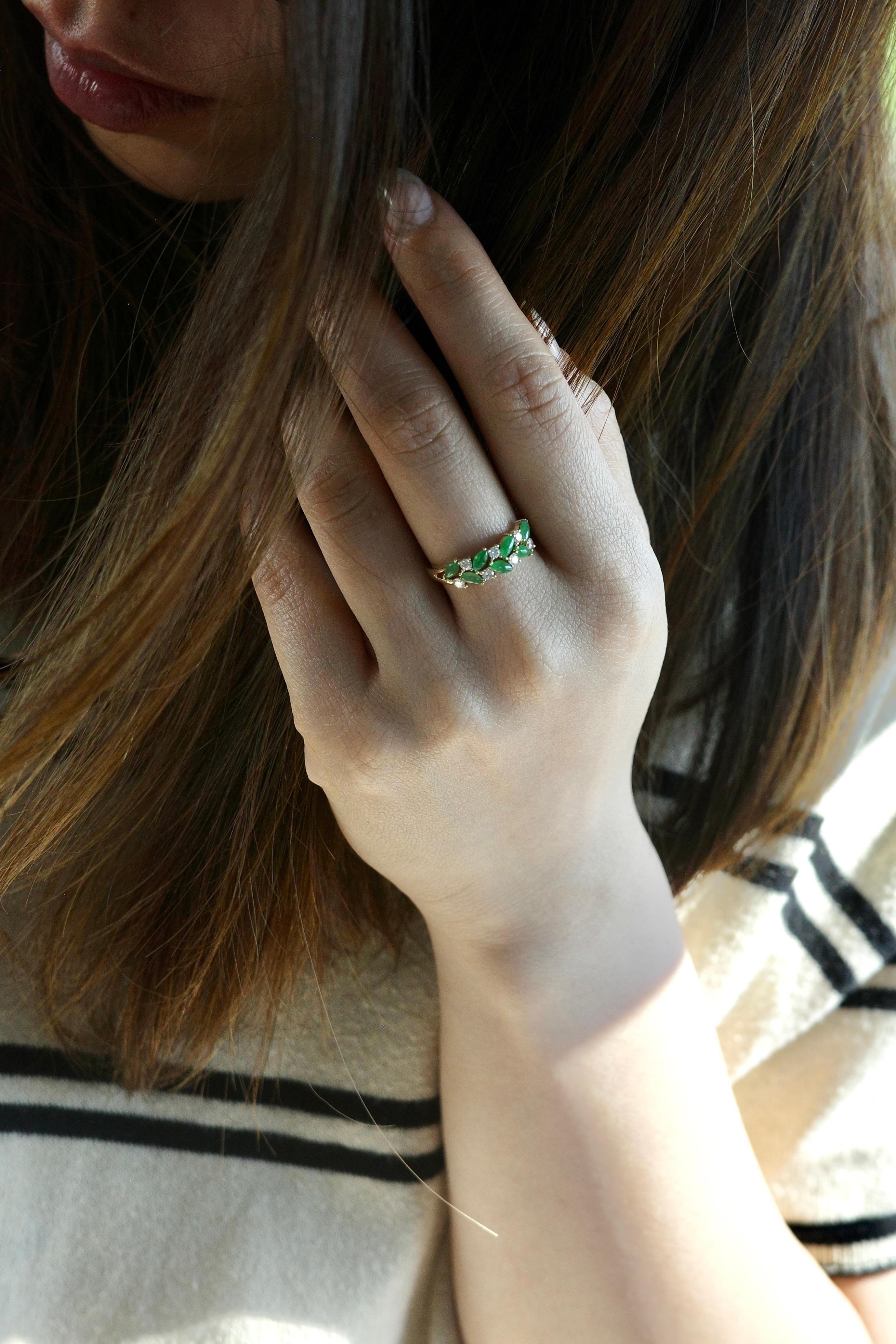 En vente :  Bague en or jaune 14K en jade vert naturel et diamant, bijoux en jadéite pour femme 6