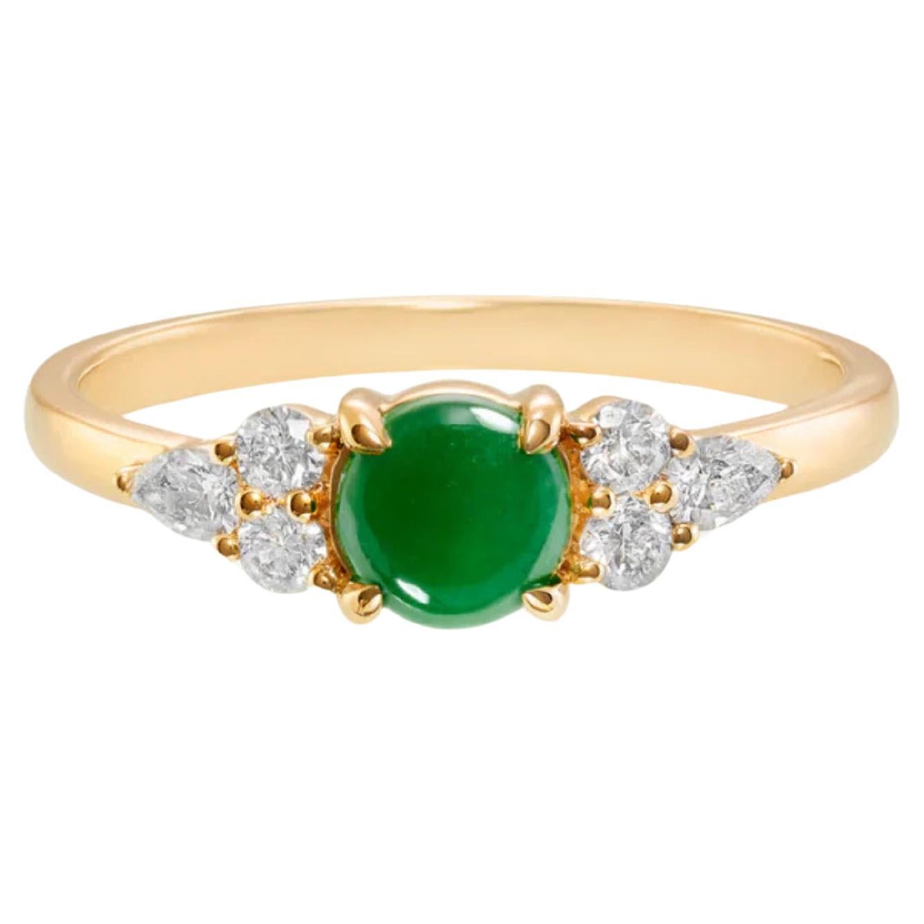 Natural Green Jade and Diamond Women Modern Engagement Ring 14K Solid White Gold For Sale