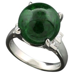 Natural green Jade Ball 12.5 mm and Diamonds Ring 900 Platinum Unique Piece