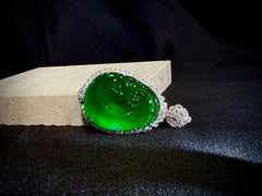 Natural Green Jadeite and Diamond Pendant in 18K Gold with Necklace