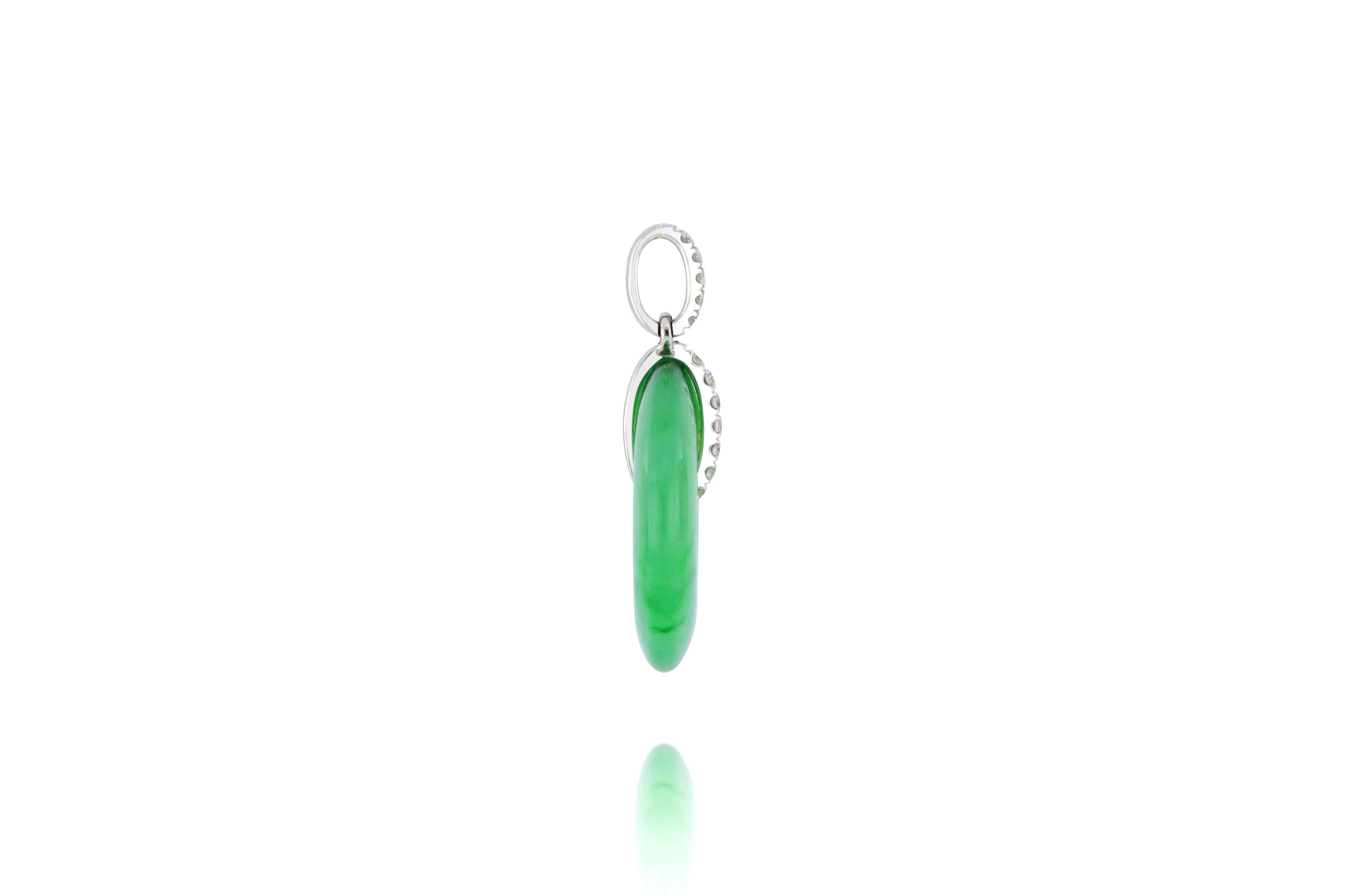 Contemporary Natural Green Jadeite and Diamond Pendant in 18K Gold with Necklace For Sale