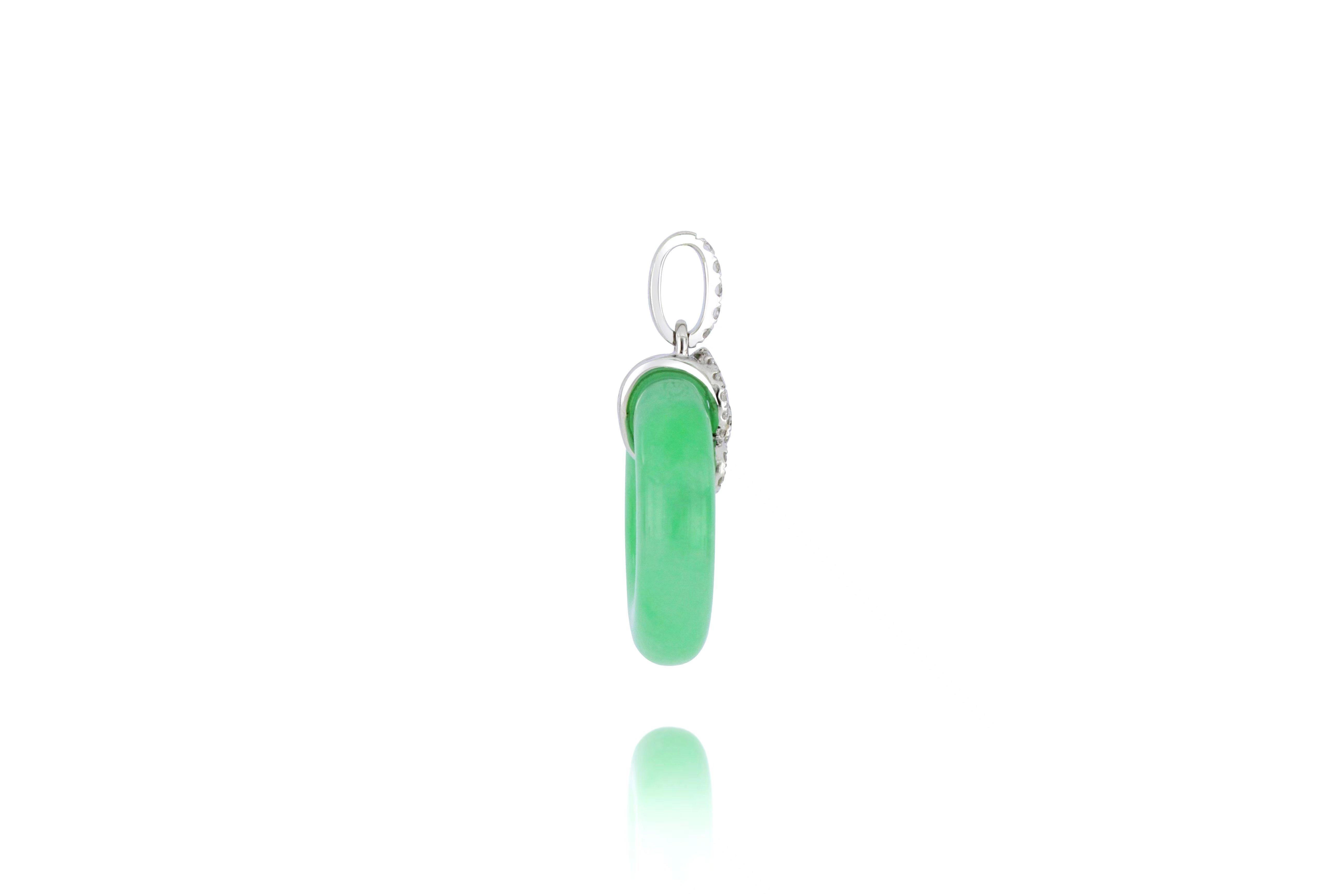 Brilliant Cut Natural Green Jadeite and Diamond Pendant in 18K Gold  For Sale