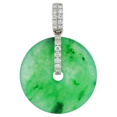 Natural Green Jadeite and Diamond Pendant in 18K Gold with Necklace