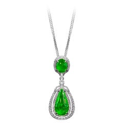 Natural Green Jadeite (Fei Cui) and Diamond Pendant in 18K White Gold