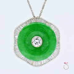 Natural Green Jadeite Jade and Diamond Platinum Necklace, with GIA Jade Report