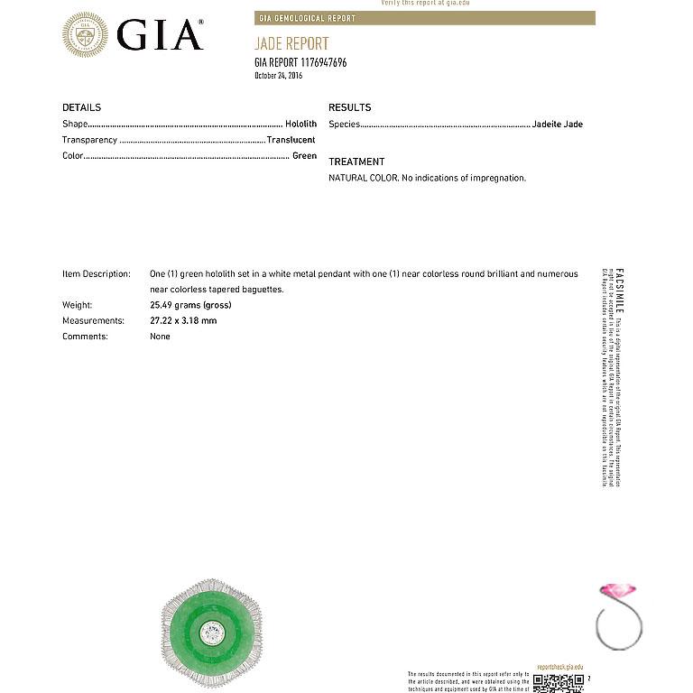 Collier en platine avec jadéite verte naturelle et diamants, avec rapport du GIA sur le jade en vente 2