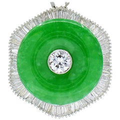 Retro Natural Green Jadeite Jade and Diamond Platinum Necklace, with GIA Jade Report