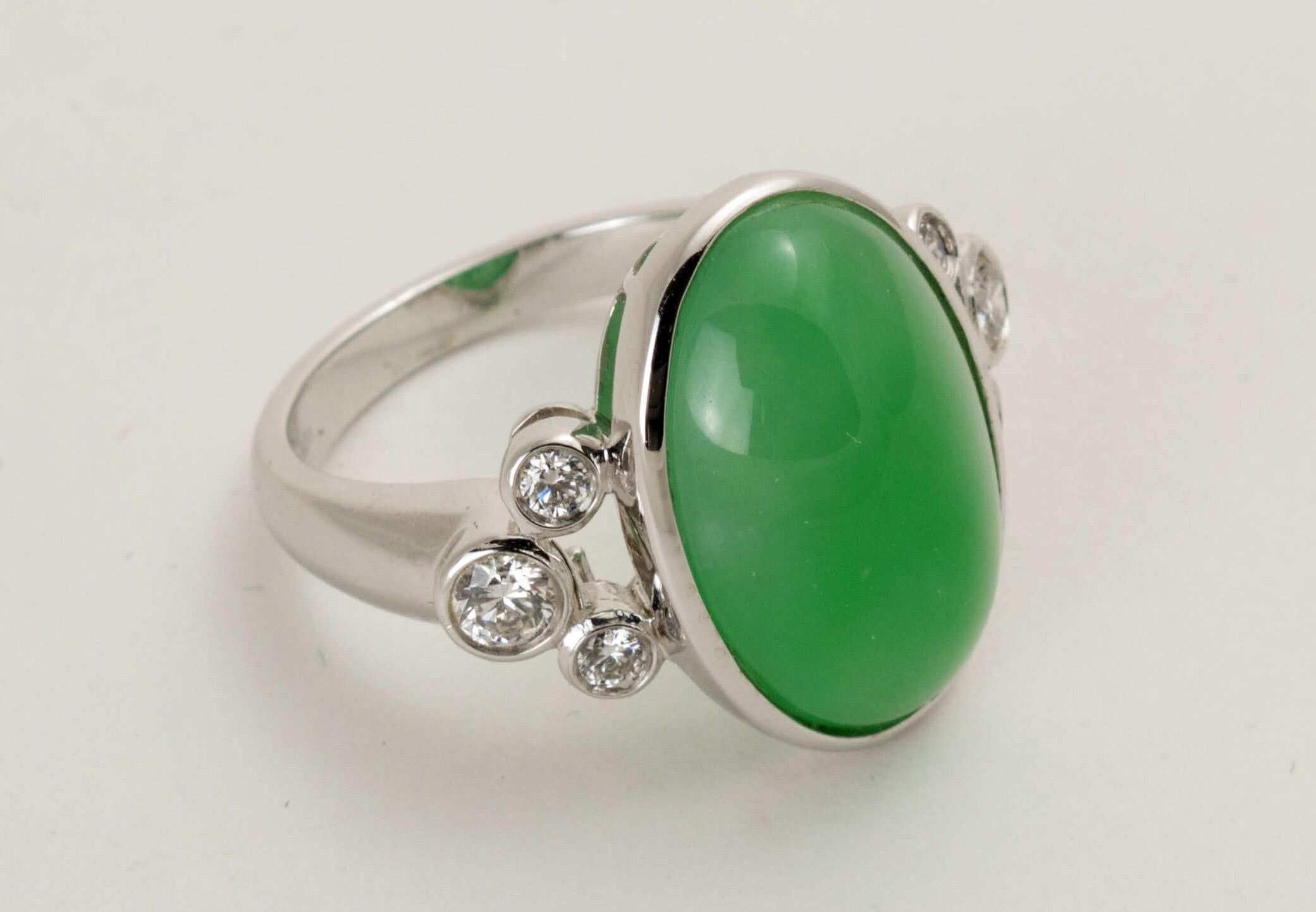 Natural Green Jadeite Jade Diamond White Gold Ring, GIA Certified 2
