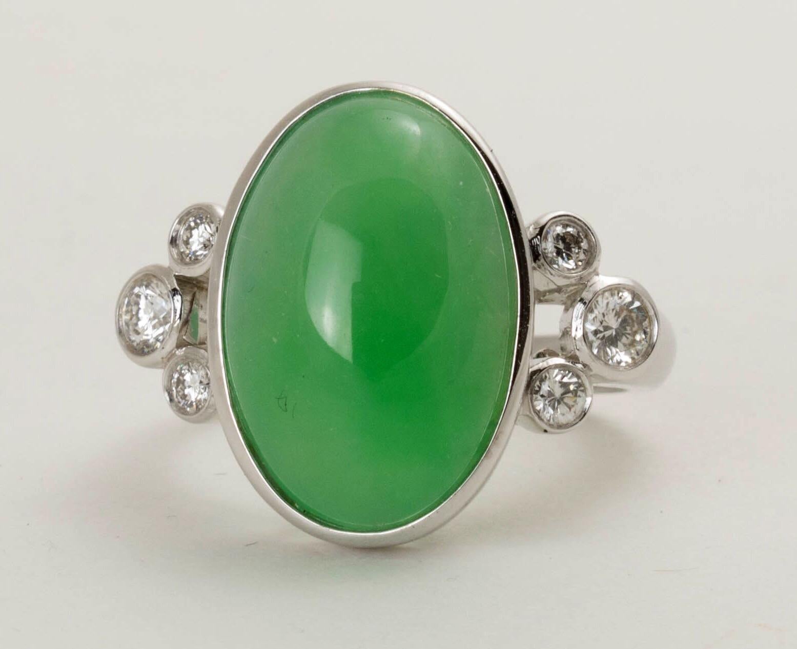 Natural Green Jadeite Jade Diamond White Gold Ring, GIA Certified 3