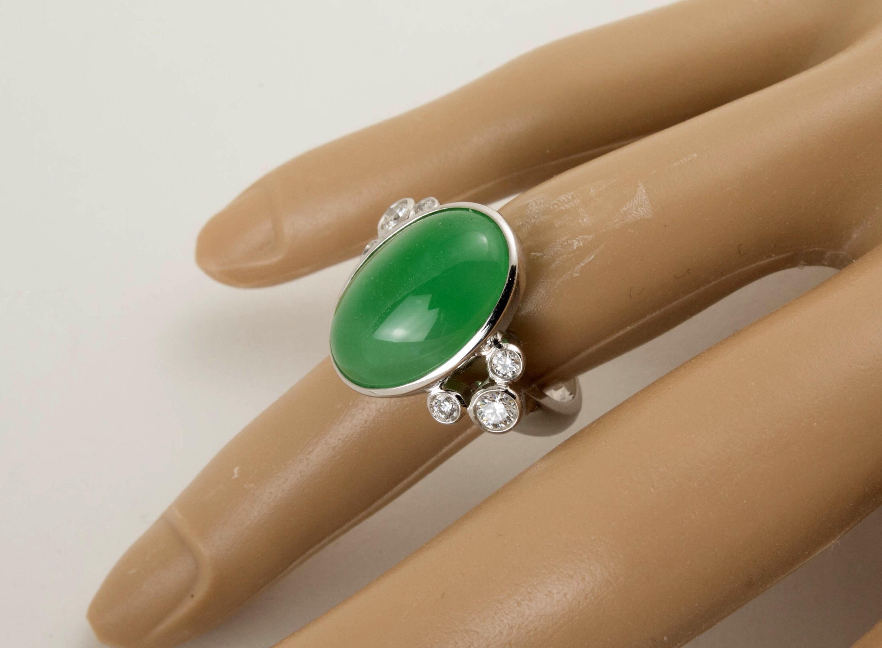 Modern Natural Green Jadeite Jade Diamond White Gold Ring, GIA Certified