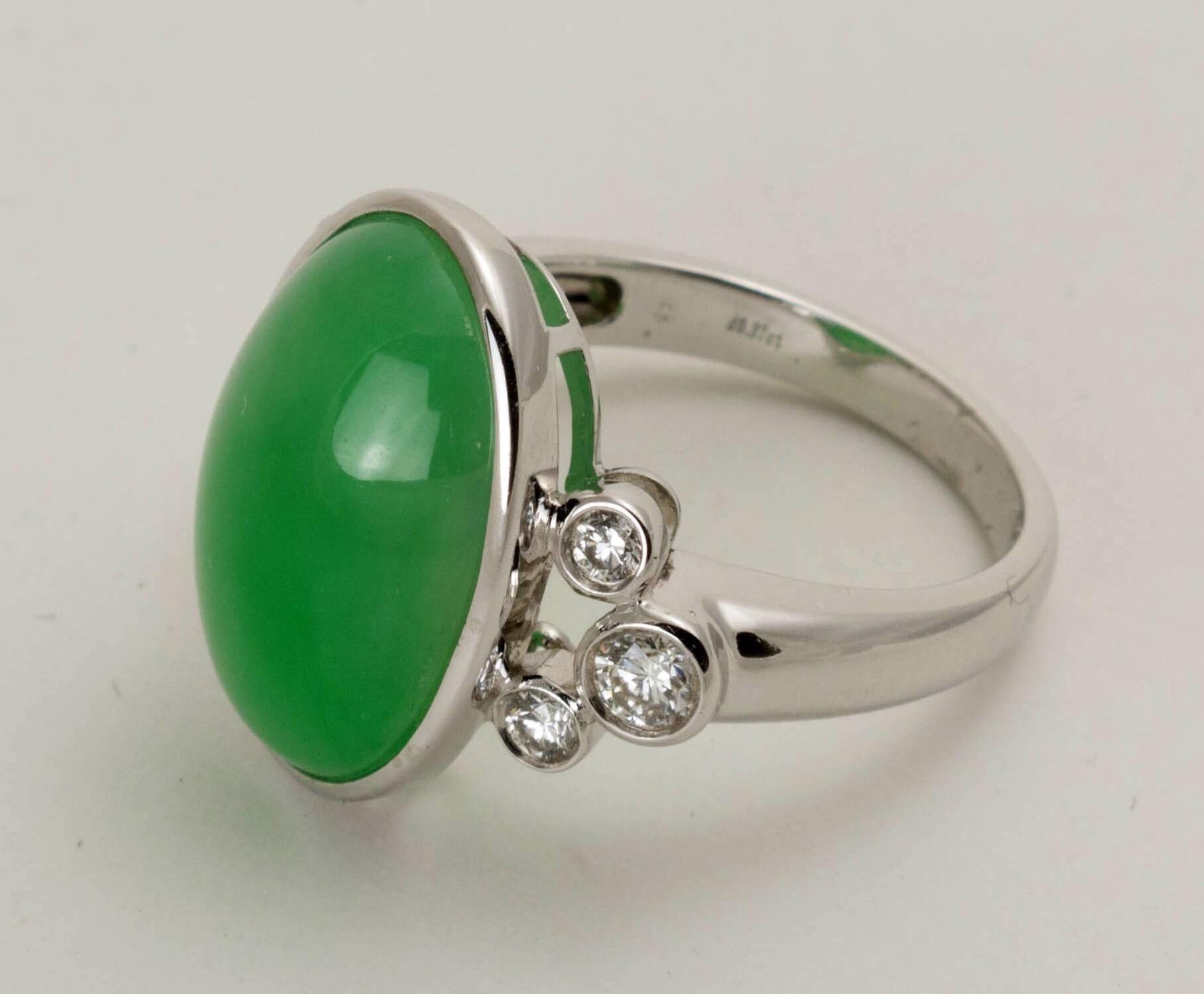 Natural Green Jadeite Jade Diamond White Gold Ring, GIA Certified For ...