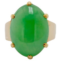 Natural Green Jadeite Jade “GIA Report Certified” Yellow Gold Ring