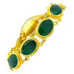 Bracelet sectionnel en jade vert naturel:: or 24 carats