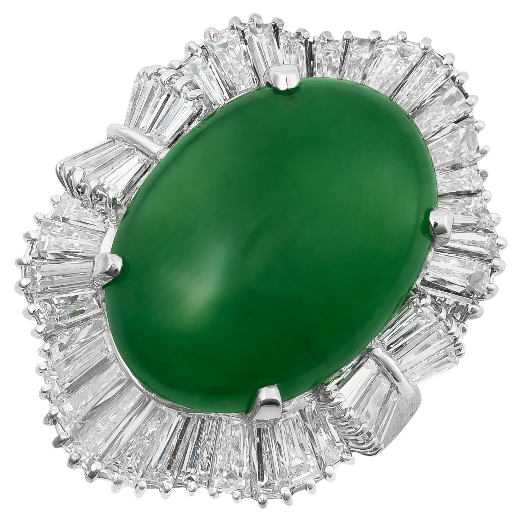 Natural Green Jadiete Jade Stone 14.70 cts in 18KWG Ring w Diamonds / GIA Report For Sale