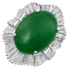 Natürlicher grüner Jadiete Jade-Stein 14,70 Karat in 18KWG Ring mit Diamanten / GIA-Bericht