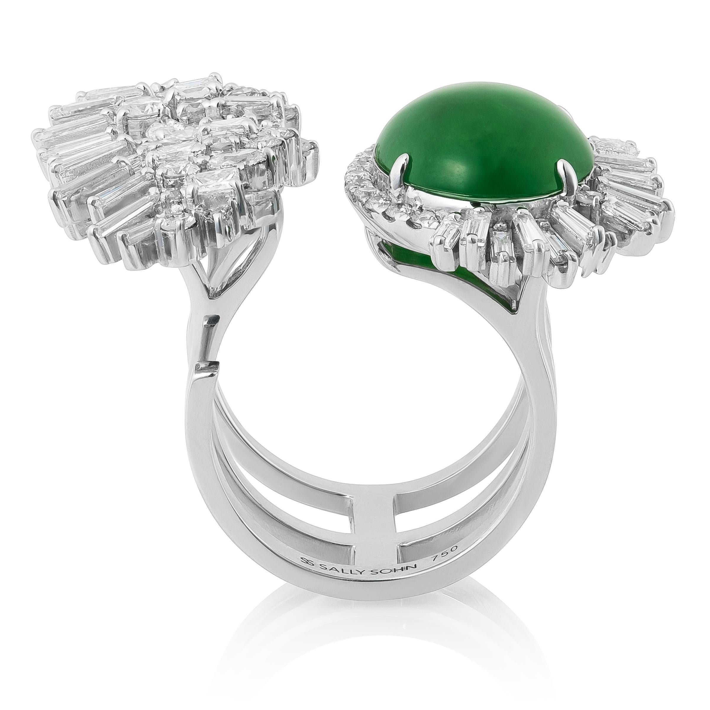 Taille cabochon Nature Jade Stone 9.00 cts dans 18KWG anneau avec des diamants / GIA Report en vente