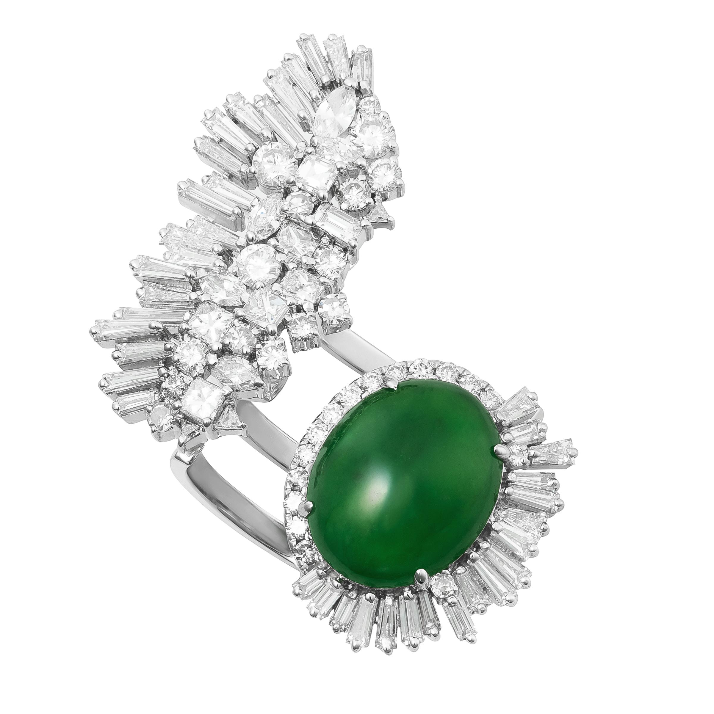 Nature Jade Stone 9.00 cts dans 18KWG anneau avec des diamants / GIA Report Pour femmes en vente
