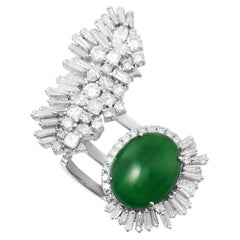 Natürlicher grüner Jadiete Jade-Stein 9.00 Karat in 18KWG Ring mit Diamanten / GIA-Bericht