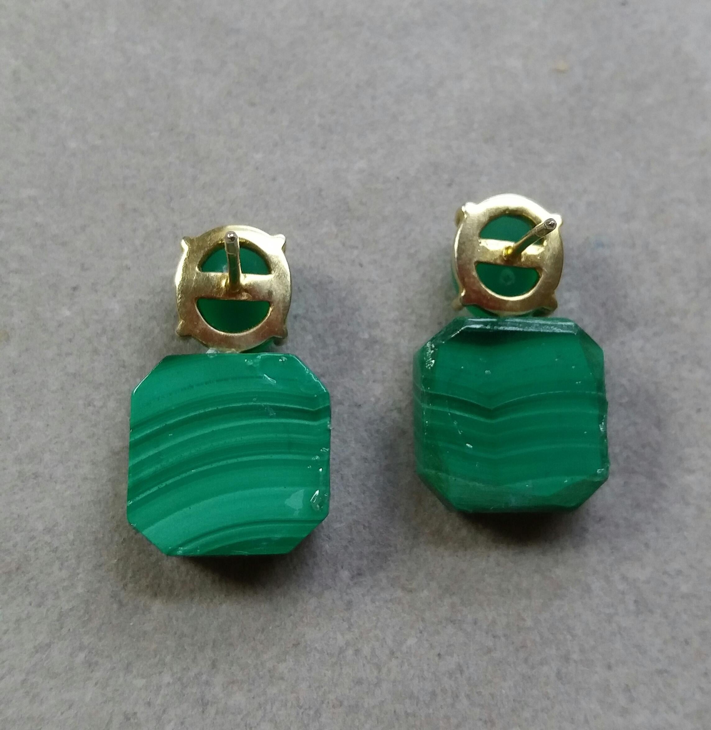 Natural Green Onyx Cabs Octagon Shape Malachite 14 Karat Gold Stud Earrings 4
