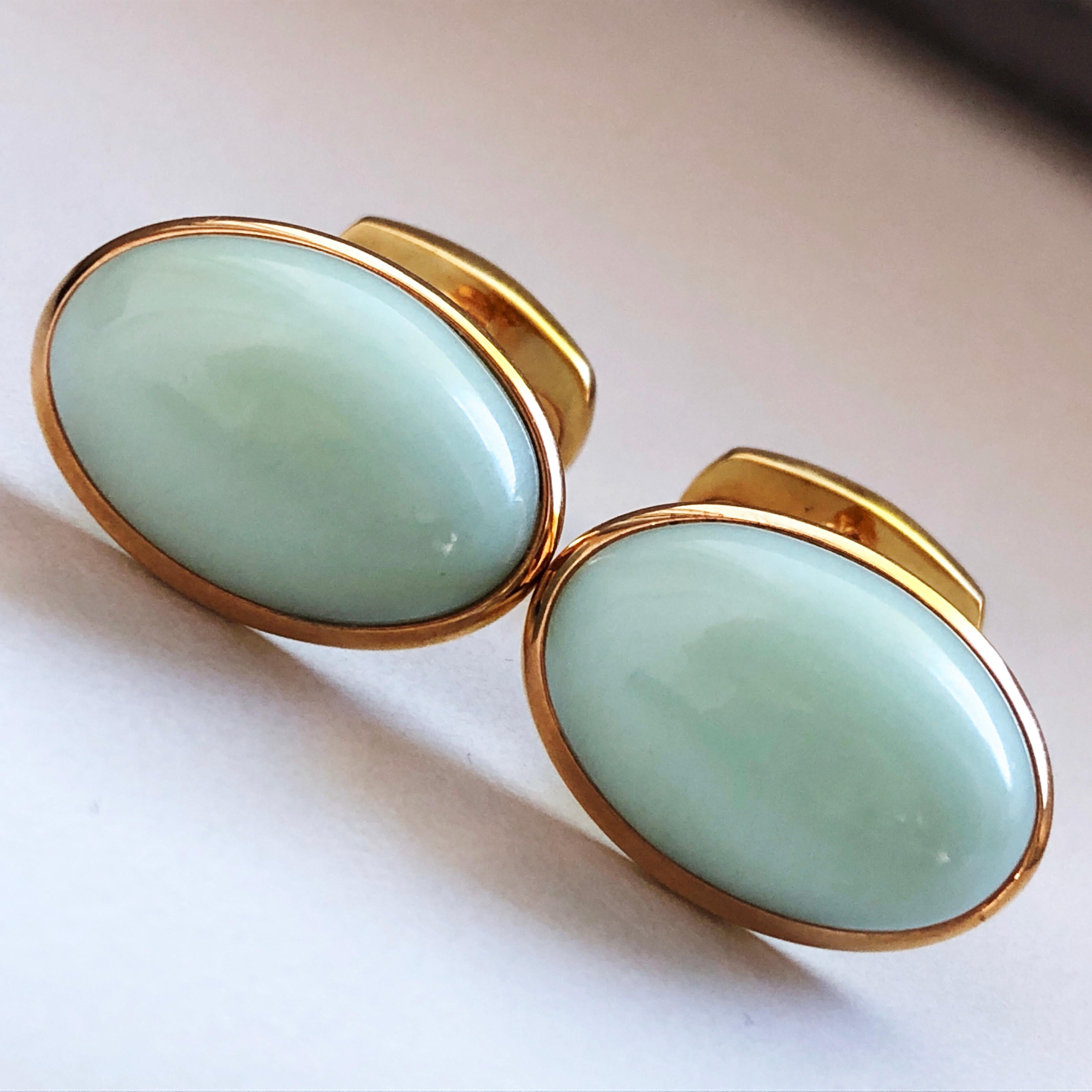 Berca Natural Green Opal Cabochon Sterling Silver Gold-Plated Cufflinks 6
