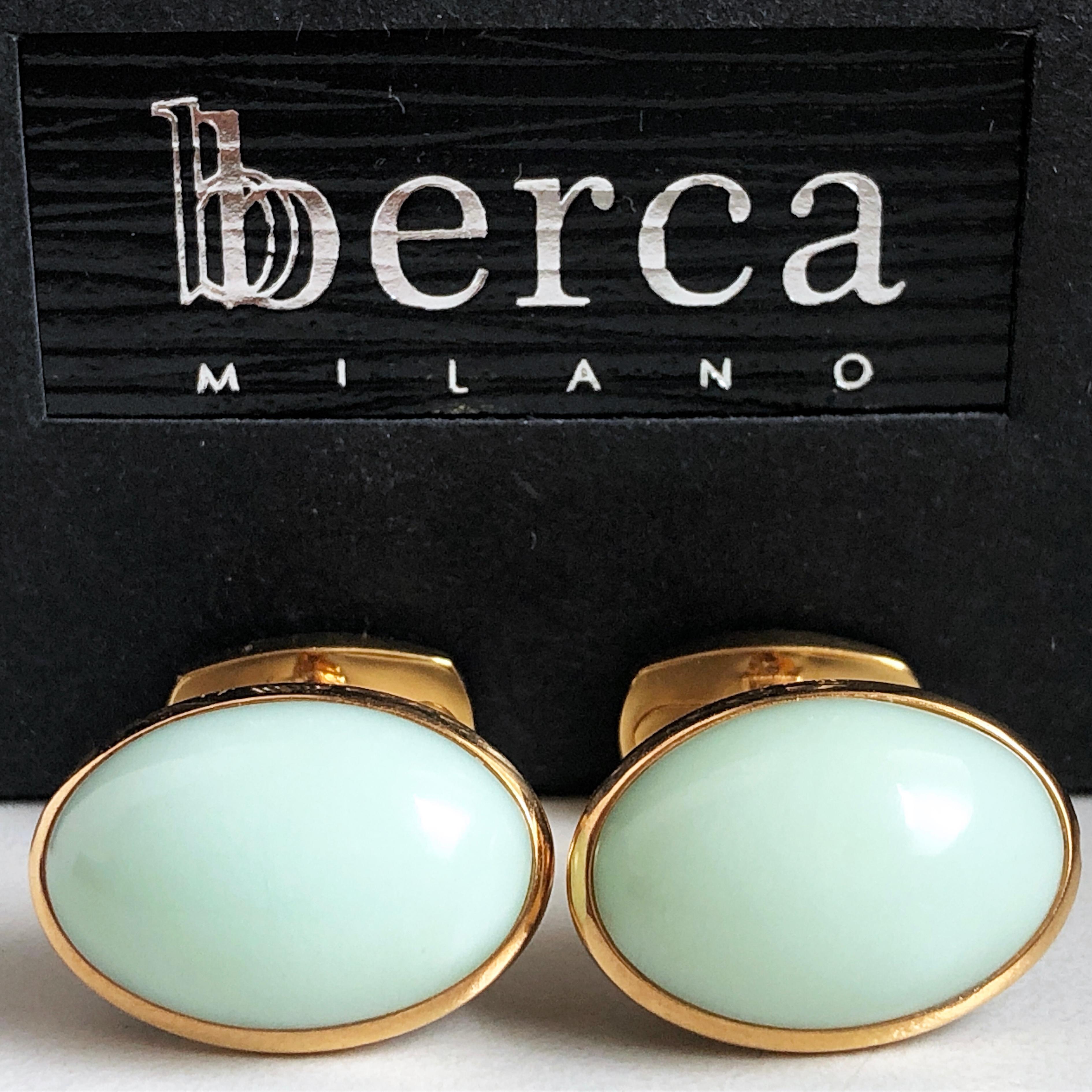 Unique and Chic Natural Pale Green Opal Oval Cabochon T-Bar Back, Sterling Silver Yellow Gold Plated Cufflinks.
In our smart black box and pouch.
