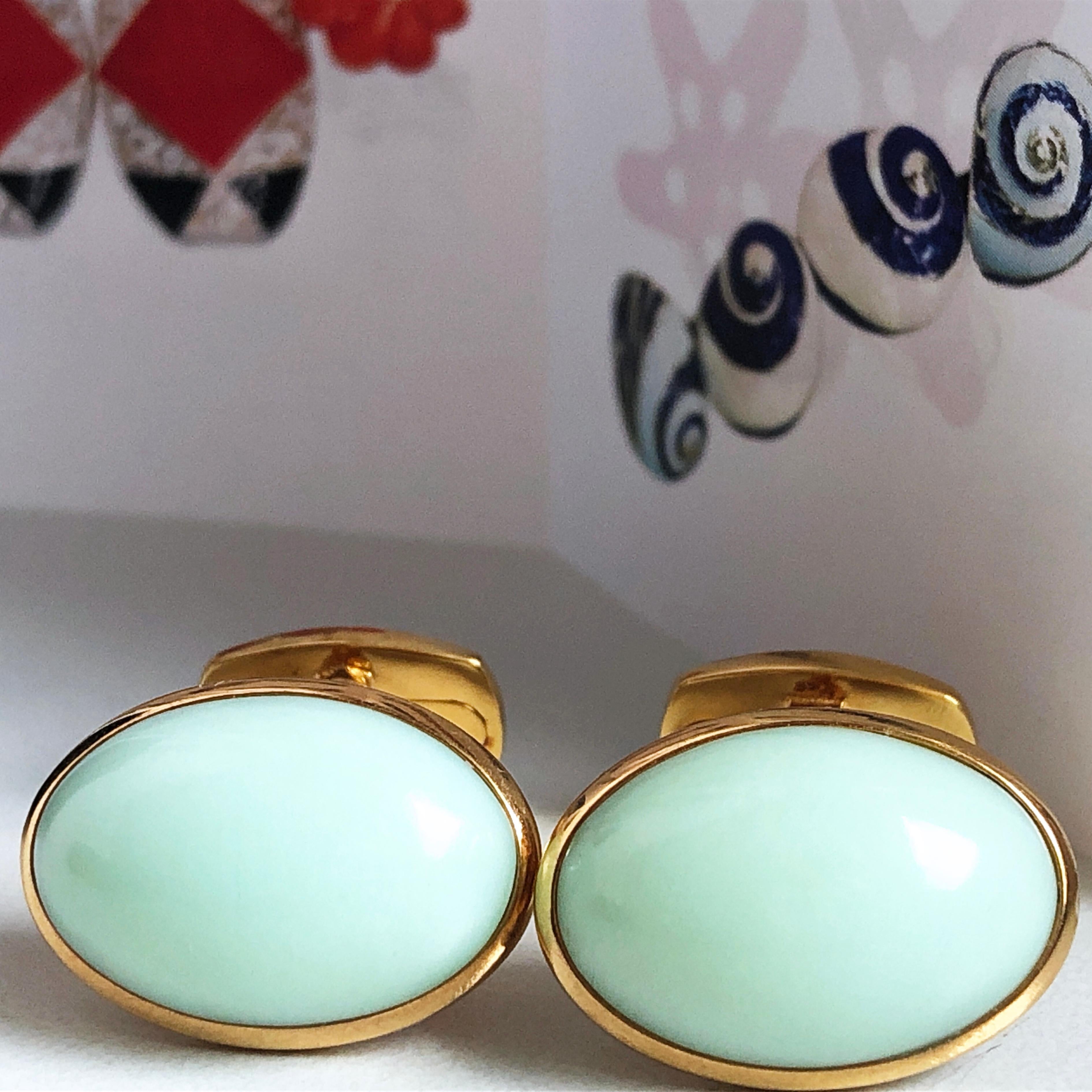 Men's Berca Natural Green Opal Cabochon Sterling Silver Gold-Plated Cufflinks