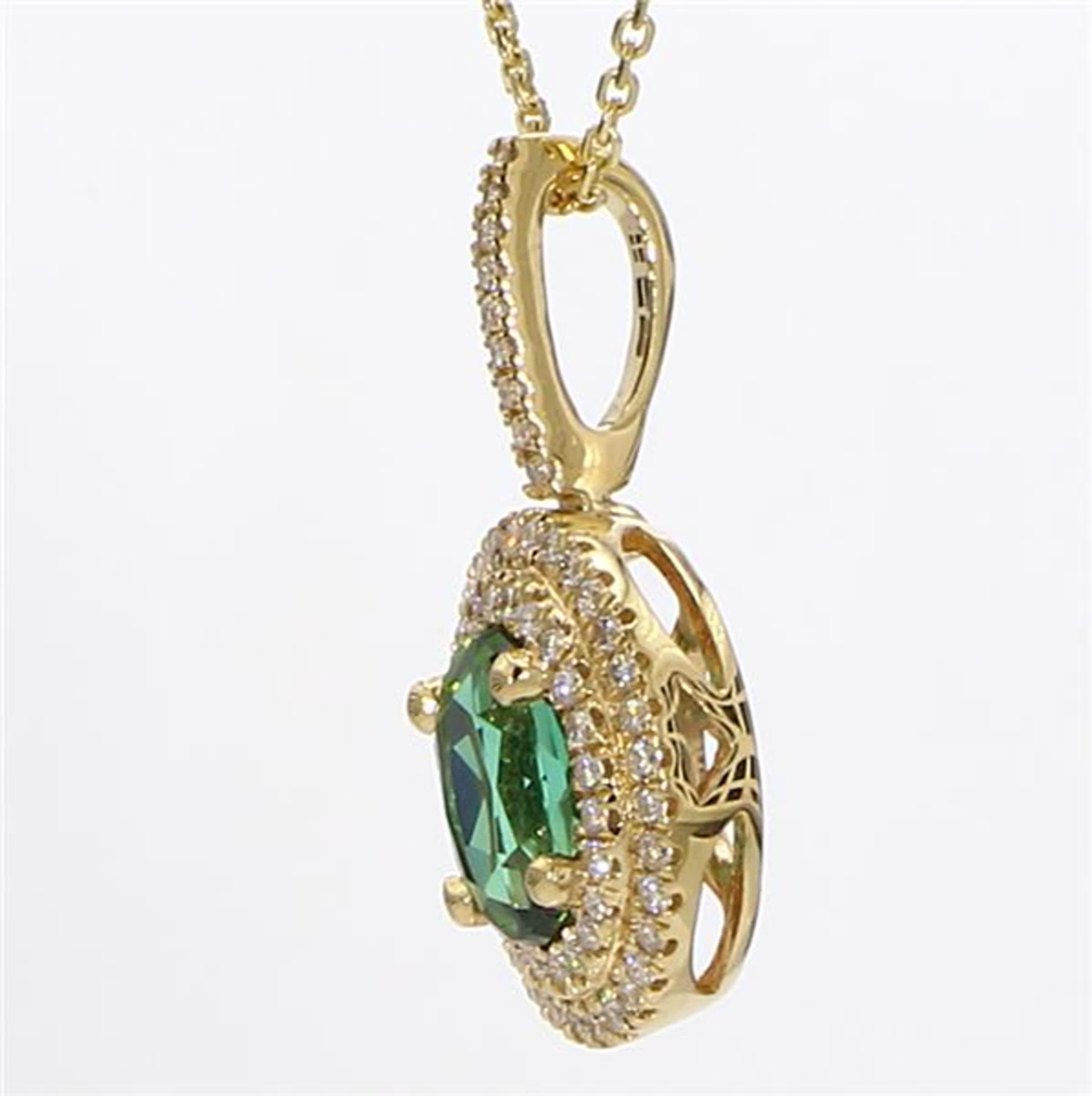 Contemporary Natural Green Oval Tourmaline and White Diamond 1.00 Carat TW Gold Pendant For Sale