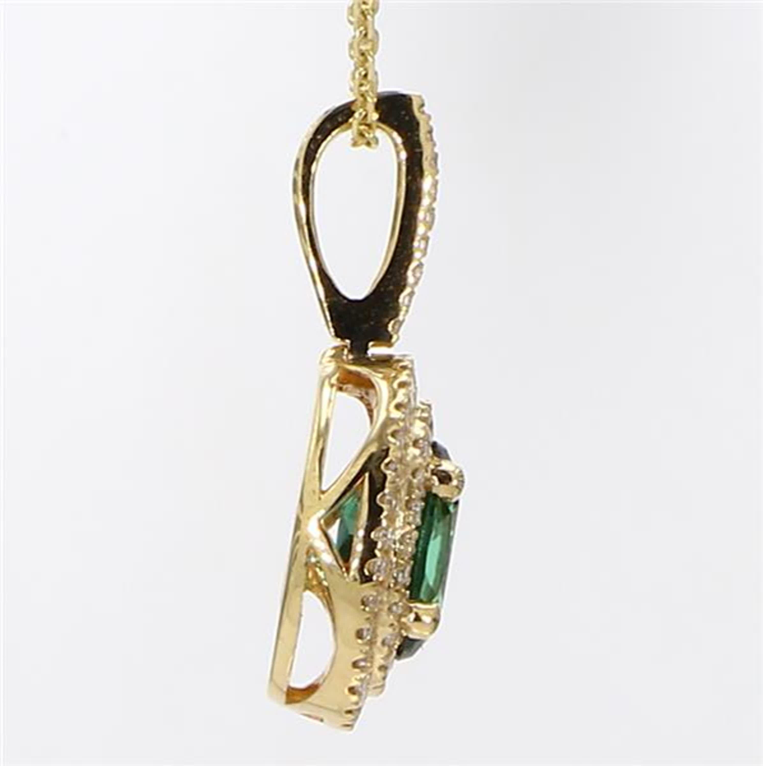 Women's Natural Green Oval Tourmaline and White Diamond 1.00 Carat TW Gold Pendant For Sale
