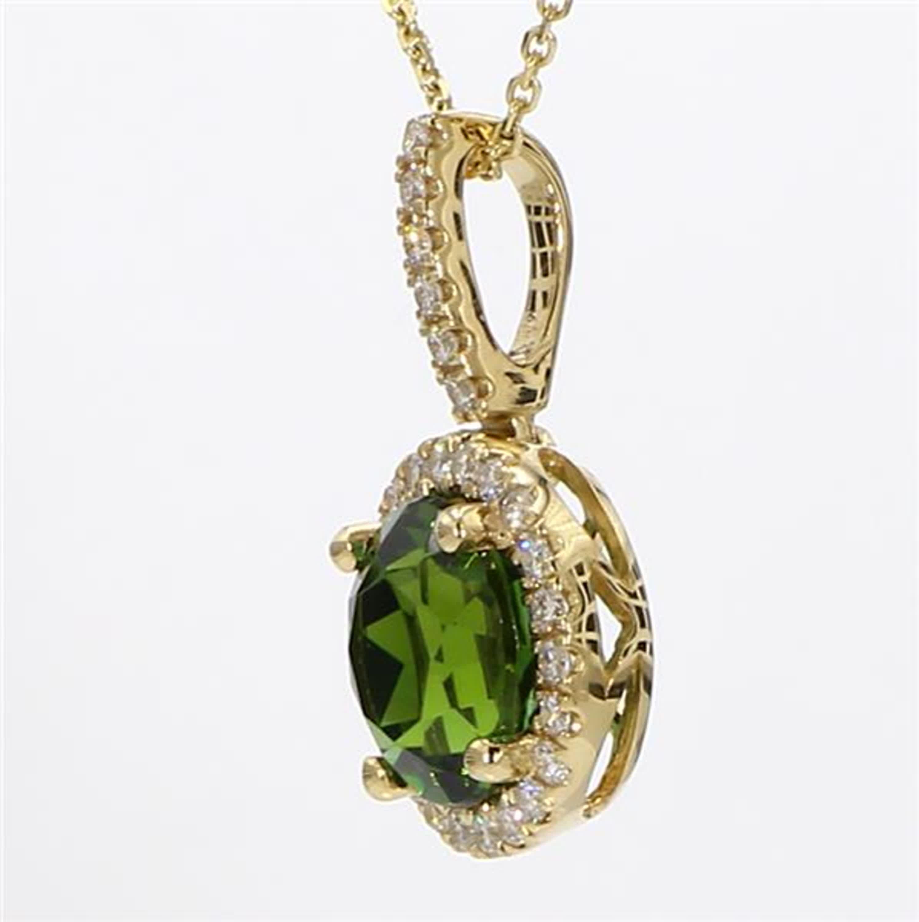 Contemporary Natural Green Oval Tourmaline and White Diamond 2.15 Carat TW Gold Pendant For Sale