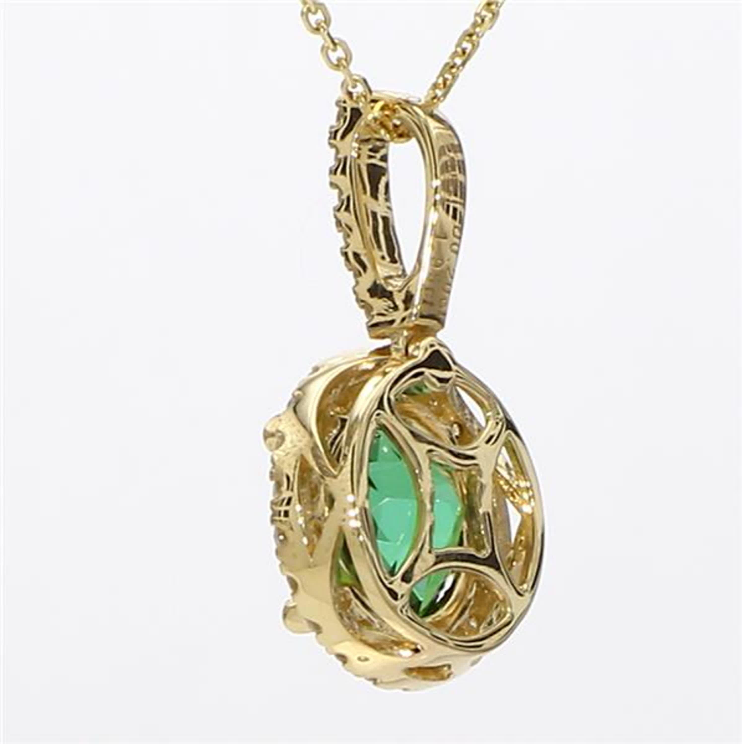 Oval Cut Natural Green Oval Tourmaline and White Diamond 2.15 Carat TW Gold Pendant For Sale