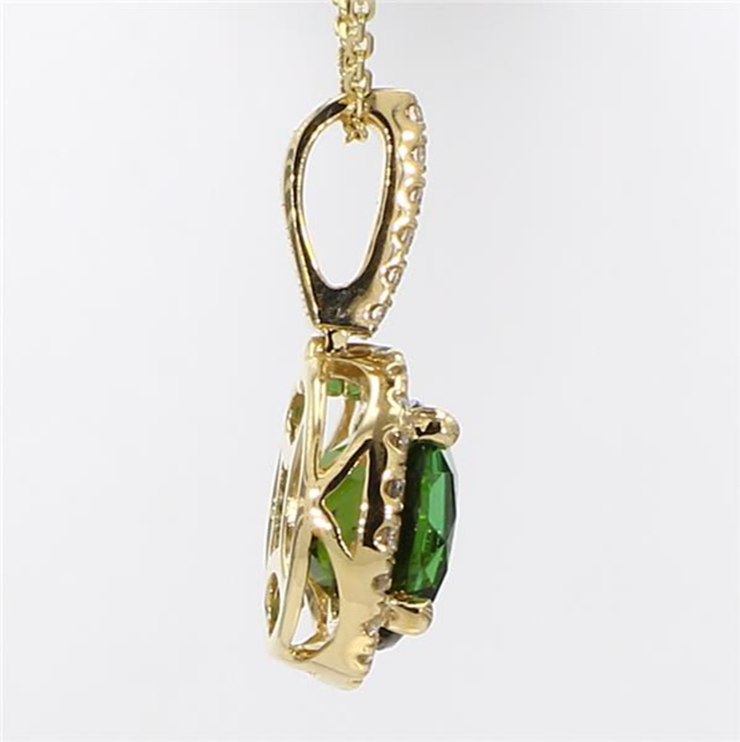 Women's Natural Green Oval Tourmaline and White Diamond 2.15 Carat TW Gold Pendant For Sale