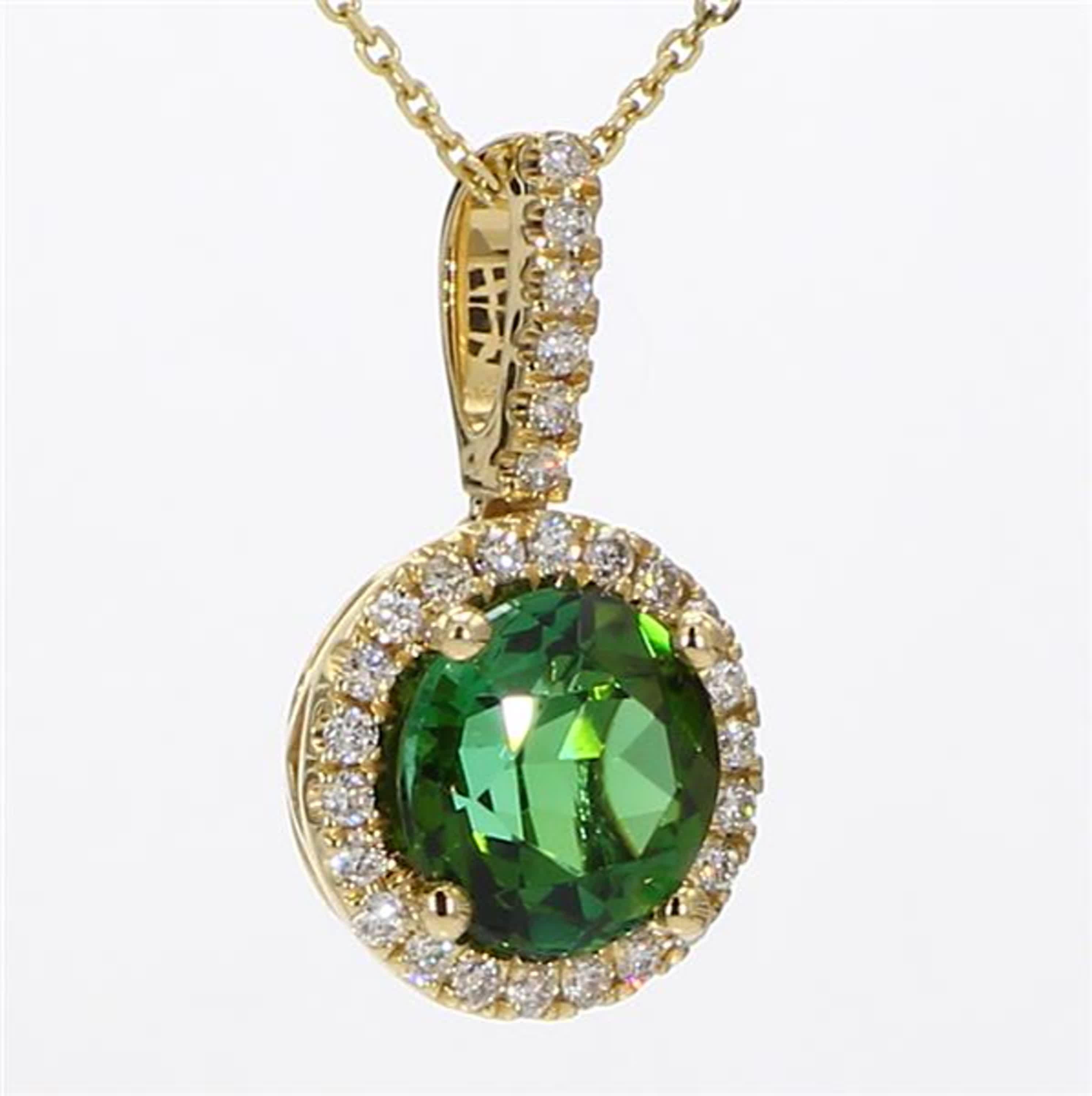 Natural Green Oval Tourmaline and White Diamond 2.15 Carat TW Gold Pendant For Sale 1